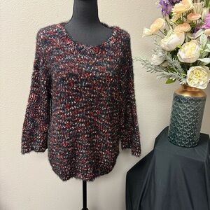 Madison Grey XL Textured Eyelash Knit Sweater Black Red Cozy Winter Pullover